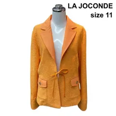◇ ラジョコンダ LA JOCONDE ニットテーラードジャケット 長袖 異素材 フロント紐 ポケット オレンジ 綿混 11 L レディース Z6D241のサムネイル