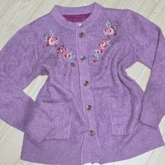 USED 古着 ピンク アンゴラ 混合 お花 パール ニット カーディガン