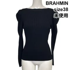 ◇ 未使用 ブラーミン BRAHMIN プルオーバーリブニット 長袖 パフスリーブ ボートネック スリムフィット 黒 38 M 9号 レディース S6F755のサムネイル