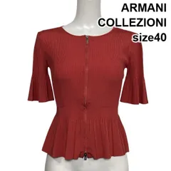 □ アルマーニコレツォーニ ARMANI ペプラムニットジャケット 五分袖 ジップアップ リブニット バーガンディー 40 M 9号 レディース S6F769のサムネイル