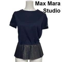 □ マックスマーラステュディオ Max Mara 半袖カットソー Tシャツ プリーツ裾 ドロスト 異素材 ネイビー 紺 M 9号 レディース S6F770のサムネイル