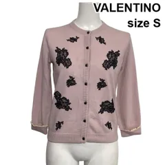 ◆ ヴァレンティノ VALENTINO ニットカーディガン 長袖 クルーネック 花柄レース ライトピンク ウール100％ S 7号 レディース S6H222のサムネイル