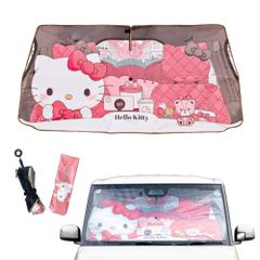 산리오 헬로 키티 KITTY 선 쉐이드 차용 원터치 선 쉐이드 KT585 (프런트 유리 적합 사이즈 W1300mm×H650mm) 귀여운 우산형 샤프트리스 접이식 차양 자외선 컷율 99.9% 이상 차광율 99.99% 이상