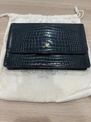 クレージュ クラッチバック クロコ型押し ブラック エナメルのサムネイル