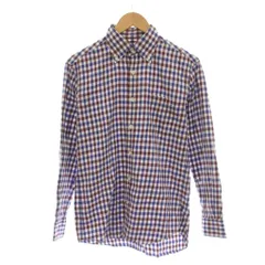 アクアスキュータム AQUASCUTUM シャツ MEDIUM 青 ブル－ 白 ホワイト チェック柄 ボタンダウンカラー 長袖 /LP61のサムネイル