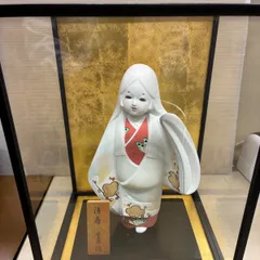 ke0701-18 G 博多人形「陽春」伝統工芸士 梶原正五郎作 立姿 美人像 ガラスケース・立て札付き 置物のサムネイル