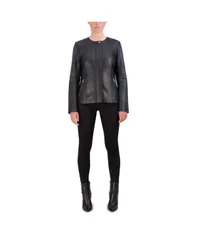 コールハーン レディース アウター ジャケット・ブルゾン レザー ジャケット Cole Haan Womens Collarless Leather Jacket Black ブラックのサムネイル