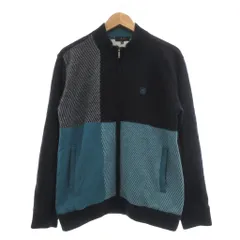ダックス DAKS ニットブルゾン L 紺 ネイビー 青 ブルー パッチワーク柄 フルジップ ウール /SX ■ECF006のサムネイル