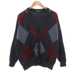 ライル&スコット LYLE&SCOTT 美品 ヴィンテージ ニュージーランド製 ニット カーディガン XL Vネック アーガイル柄 ネップ 紺 ネイビー 赤 レッド グレー /KB ■ECF006のサムネイル