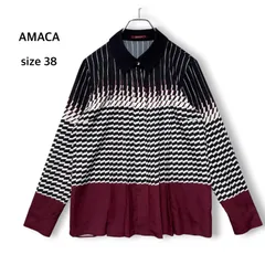 アマカ AMACA ポリエステル シャツ ブラウス トップス 長袖 プリーツ 切り替え 幾何学模様 総柄 黒 ブラック 赤 ボルドー ワイン 白 ホワイト 38 M 上品 エレガント オフィス セレモニー きれいめのサムネイル