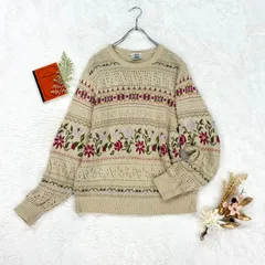 スコットランド製 Laura Ashley ローラアシュレイ アイレットニット コットンニット クルーネック 花柄 レディースのサムネイル