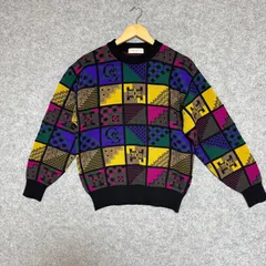 GRAN SIGNORE 幾何学模様 ヴィンテージ マルチカラー ウールセーター　サイズMのサムネイル