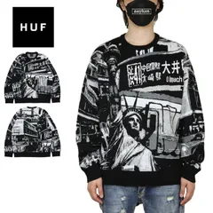 HUF ニット ハフ セーター メンズ レディース ブランド 大きいサイズ おしゃれ おすすめ 人気 黒 総柄 ジャガード織 ストリート系 スケボー スケーター huf25aw004 ブラック M L XLのサムネイル