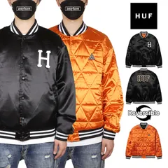 HUF ジャケット ハフ リバーシブルジャケット アウター スタジャン スタジアムジャケット メンズ レディース ブランド 大きいサイズ おしゃれ おすすめ 人気 黒 huf24ho005 ブラック×オレンジ M L XLのサムネイル