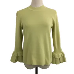 マーリエパーエフデ Maglie par ef-de カットソー ニット プルオーバー モックネック 無地 タック 長袖 7 黄緑 イエローグリーンのサムネイル