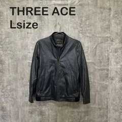 【Y-979】THREE ACE Lサイズ レザージャケット シングルライダース ブラック 本革 ジップアップ 牛革のサムネイル