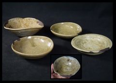 鉢□古唐津向付 5客 粉引絵唐津 菖蒲 花形 割山椒 古美術 時代物 骨董