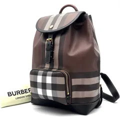 未使用保管品 付属品完備 バーバリー BURBERRY リュックサック バックパック メガチェック ジャイアントチェック PVC キャンバス レザー 本革 ブラウン 茶 ボーナス 夏休み サマーギフト シルバーウィーク ご褒美 レディース 女性のサムネイル