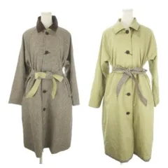 マウジー MOUSSY リバーシブル ステンカラーコート 1 茶 ブラウン 緑 グリーン 千鳥格子柄 無地 ベルト付き /MN6 ■ECB006のサムネイル