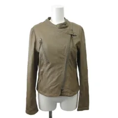 ミッシェルクラン MICHEL KLEIN レザージャケット ライダース 本革 ラムレザー 上着 38 グレージュ 無地 アシンメトリー 長袖 /PP ■ECB006のサムネイル