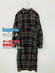 hagumu シャツワンピース F グリーン ウール・ニット チェック柄 長袖 ロング・マキシ丈 レディースのサムネイル