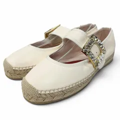 未使用品★ROGER VIVIER ロジェヴィヴィエ ストラスバックル エスパドリーユ レザーシューズ ライトベージュ 38.5 レディース 保存袋付きのサムネイル