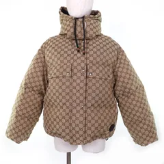 極美品☆GUCCI グッチ 717558 GGレザーパッチ GGコットンキャンバス ダウンジャケット ブラウン系 36 イタリア製 正規品 レディースのサムネイル