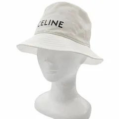 極美品□CELINE セリーヌ 2AU5B968P コットン100％ ロゴプリント 帽子 バケットハット ホワイト L フランス製 正規品 メンズ 保存袋付きのサムネイル