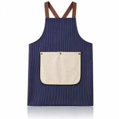 [Nomadra] Waterproof Apron, Easy to Wear, Cross-Back, Women's, Water-Repellent, Oil-Resistant, Stain-Resistant, Comfortable Shoulder Strap, Includes Waffle-Textured Hand Towel, Large Pocket, for Cooking, Housework, Baking, Cafe Style, Navy Stripe