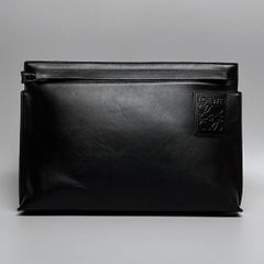 LOEWE / Tポーチ アナグラム クラッチバッグ ブラック サテンカーフ