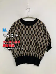 N. エヌ ニット/セーター M ベージュ コットン その他総柄 ミドル丈 半袖 クルーネック(丸首) レディースのサムネイル