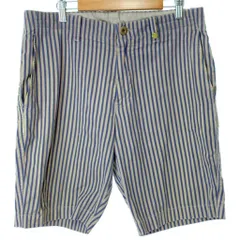 【中古】　BLUE WORK　ハーフパンツ　短パン　ジップフライ　ストライプ　古着　/1581のサムネイル