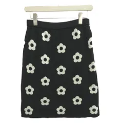 マリークワント MARY QUANT ニットスカート 膝丈 ロゴ柄 M 黒 ブラック デイジー柄 花柄 タイトシルエット 222-203500-010-3 /YU ■GY44のサムネイル
