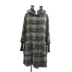 ゴールデンベア GOLDEN BEAR コート M ウール 紺 ネイビー ベージュ チェック柄 フード付き ダブルブレスト /NP ■GY44のサムネイル