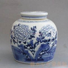 青花蝶紋陶磁蓋壺 景徳鎮 陶磁器 装飾品 現代工芸品 美術品 置物