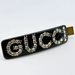 極美品 GUCCI グッチ クリスタルロゴ シングル ヘアバレッタ ブラックのサムネイル