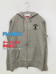 PLAYBOY プレイボーイ パーカー グレー 無地 前面プリント ワンポイント ジップアップ 長袖 レディースのサムネイル