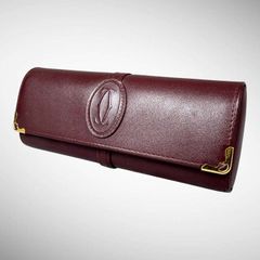 ☆超美品☆Cartier マスト ドゥ カルティエ メガネケース ボルドー 美品】Cartier カルティエ マストライン レザー メガネケース ボルドー