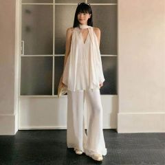 SNIDEL スナイデル タイ付きサテンチュニック&サテンワイドパンツ