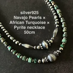 silver925ナバホパール×アフリカンターコイズ×パイライトのネックレス 50cm 最大8mm fmwtGa'__&__のサムネイル