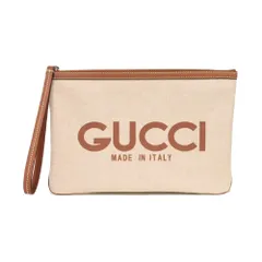 GUCCI グッチ ロゴ プリント ポーチ キャンバス ライトブラウン リストストラップ セカンドバッグ 未使用 GGスプリーム コットンリネン ナチュラル クラッチバッグ 777165 FACUL 8451のサムネイル