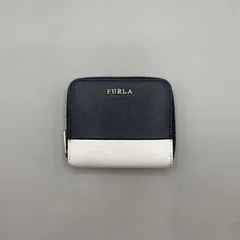 美品　FURLA フルラ　ミニ財布　折り財布　ラウンドファスナー　ゴールド金具　バイカラー　レザー　白　黒のサムネイル