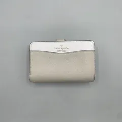 美品　kate spade new york　ケイトスペード　二つ折り財布　フラップ　L字ファスナー　ゴールド金具　レザー　バイカラー　ベージュ　白のサムネイル