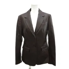 カルバンクライン CALVIN KLEIN テーラードジャケット レザージャケット 本革 羊革 上着 6 茶 ブラウン 無地 長袖 シングルブレスト /PP ■GY17のサムネイル