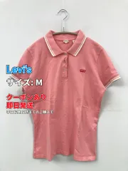 Levi's リーバイス ポロシャツ M ピンク 無地 ブランドロゴ ライン柄 半袖 レディースのサムネイル