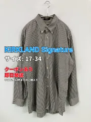KIRKLAND Signature カークランドシグネチャー ビジネスシャツ 17-34 ブラック ストライプ柄 長袖 ボタンダウン レギュラーカラー メンズのサムネイル