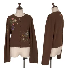 ケイタマルヤマKEITA MARUYAMA フローラル刺繍クルーネックニットカーディガン 茶M位のサムネイル