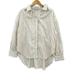 THE SHOP TK ザ ショップ ティーケー ストライプ スキッパー長袖シャツ sizeM/ホワイト×ベージュのサムネイル