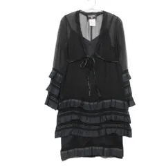 CHANEL シャネル セットアップ ヴィンテージ シルク100% シアーシフォン ドレス ワンピース バックジップ ストレート ブラック 38【M】 レディース 【中古】のサムネイル