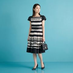 極美品 M'S GRACY フレアワンピース リボン 38 花柄 薔薇 ブラック